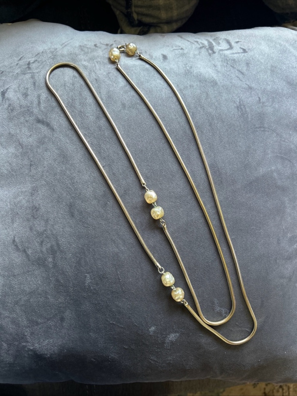 Elegant silver tone Layered Necklace with Pearl Accents 50 inches